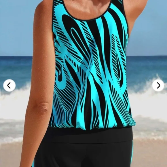 Patchwork Geometric Print Tankini Set - Picture 3 of 6